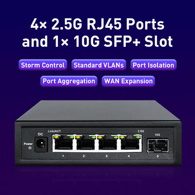Managed 2.5Gbps Poe Switch With 4 10/100/1000/2500M RJ45 PoE+ Ports And 1 10G SFP+ Slot