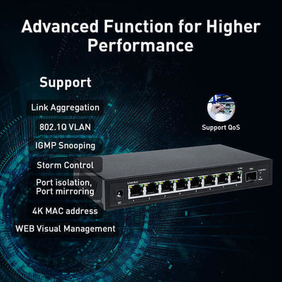 10M/100M/1000M/ 2.5 G Poe Switch 8 Port With 1 10gb SFP+ Slot Link/Act LED Indicators