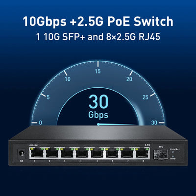 2.5Gbps 60Gbps 54V/2.2A PoE Switch With 1 10G Uplink 100BASE-TX UTP Category 5e/6 Cable